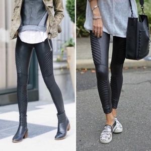 Spanx Faux Leather Moto Leggings Black L NEW